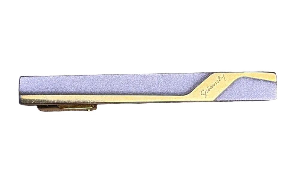 Givenchy Paris 1980s-1990s Scripted Two-Tone Frosted Silver Tie Clip
